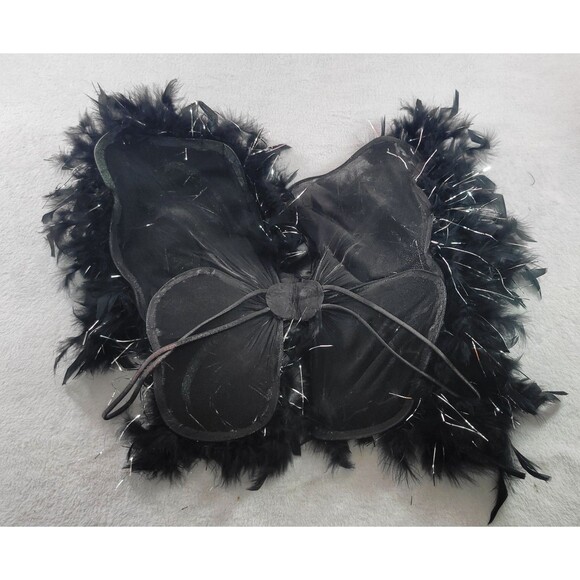 Black Angel Butterfly Wings Rave Cosplay Costume Metallic Tinsel Feather - Picture 1 of 8